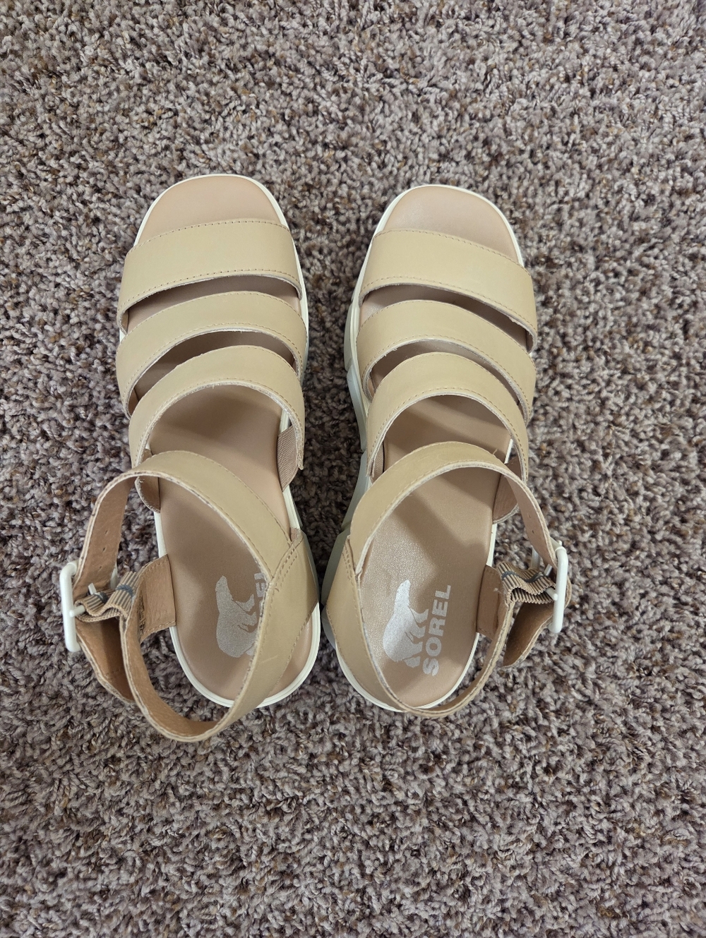 SOREL Joanie III Ankle Strap Wedge Platform Sandal in Honest Beige/Chalk - Picture 10 of 11